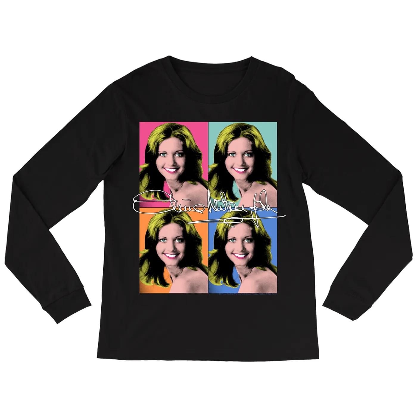 Olivia Newton-John Long Sleeve Shirt | Bright Colored Pop Art Design Olivia Newton John Shirt