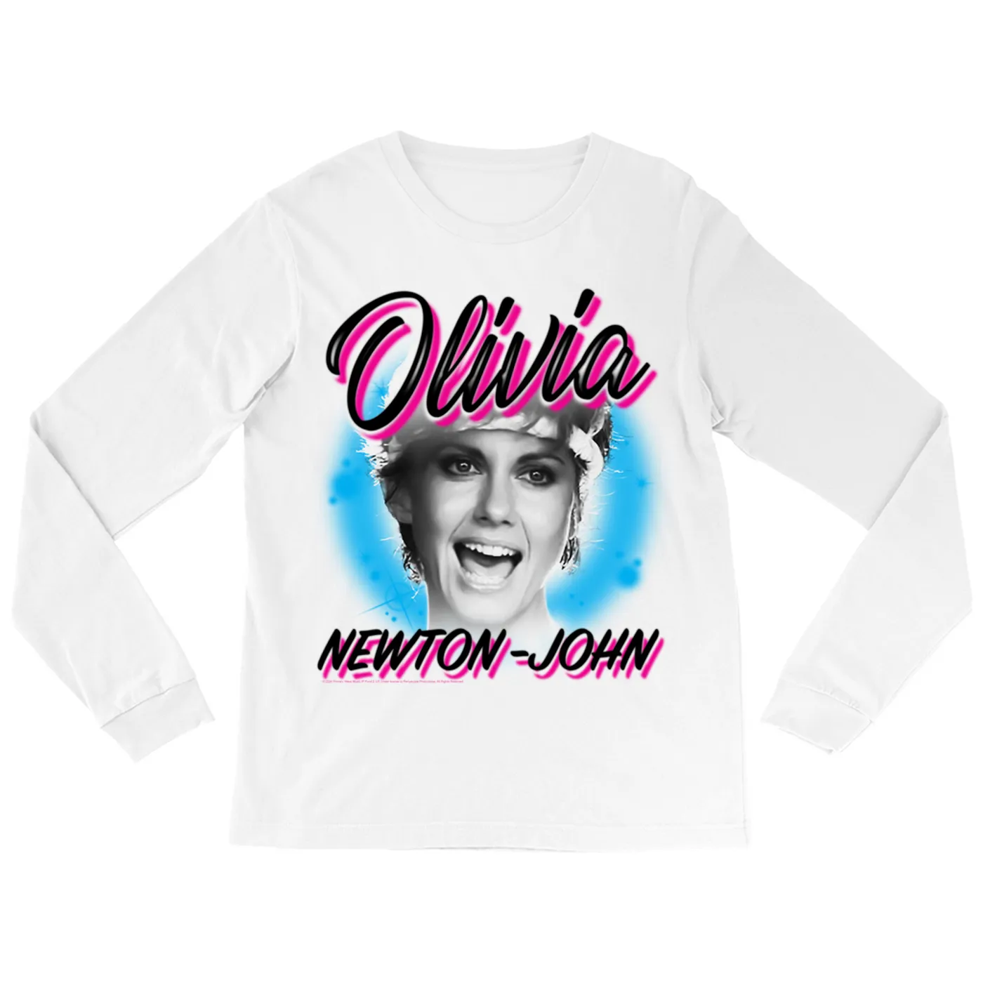 Olivia Newton-John Long Sleeve Shirt | 80's Airbrush Logo Olivia Newton John Shirt