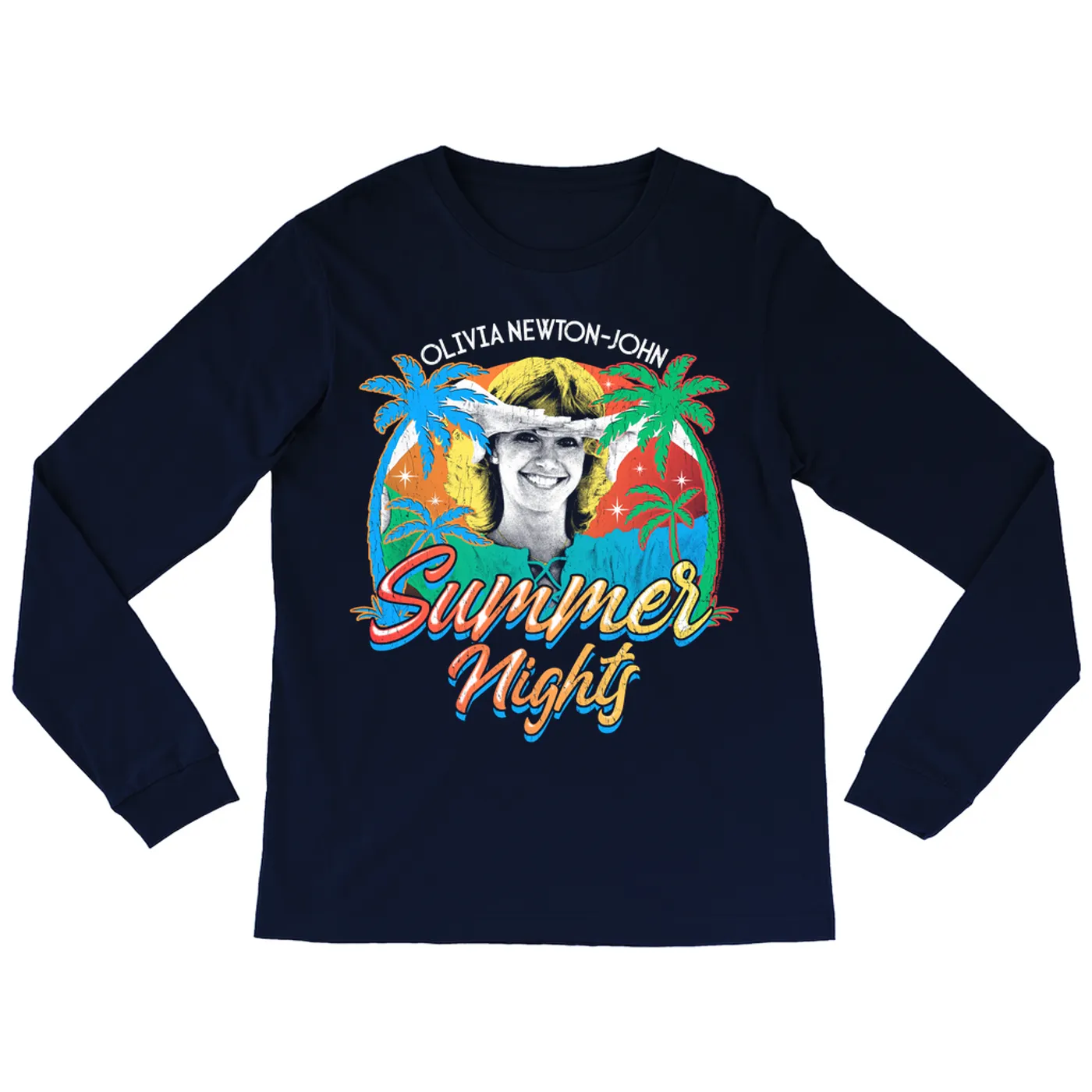 Olivia Newton-John Long Sleeve Shirt | Retro Summer Nights Distressed (Merchbar Exclusive) Olivia Newton John Shirt