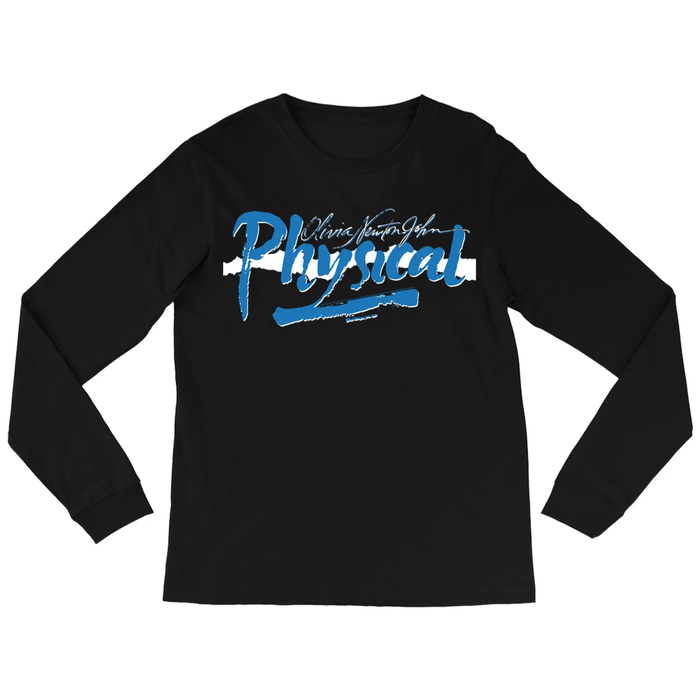 Olivia Newton-John Long Sleeve Shirt | Physical Blue and White Logo Olivia Newton John Shirt