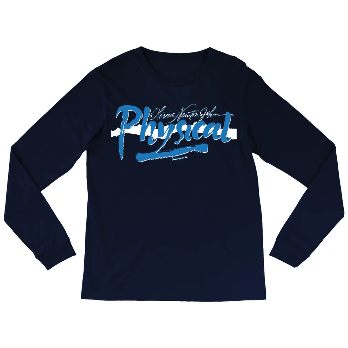 Olivia Newton-John Long Sleeve Shirt | Physical Blue and White Logo Olivia Newton John Shirt