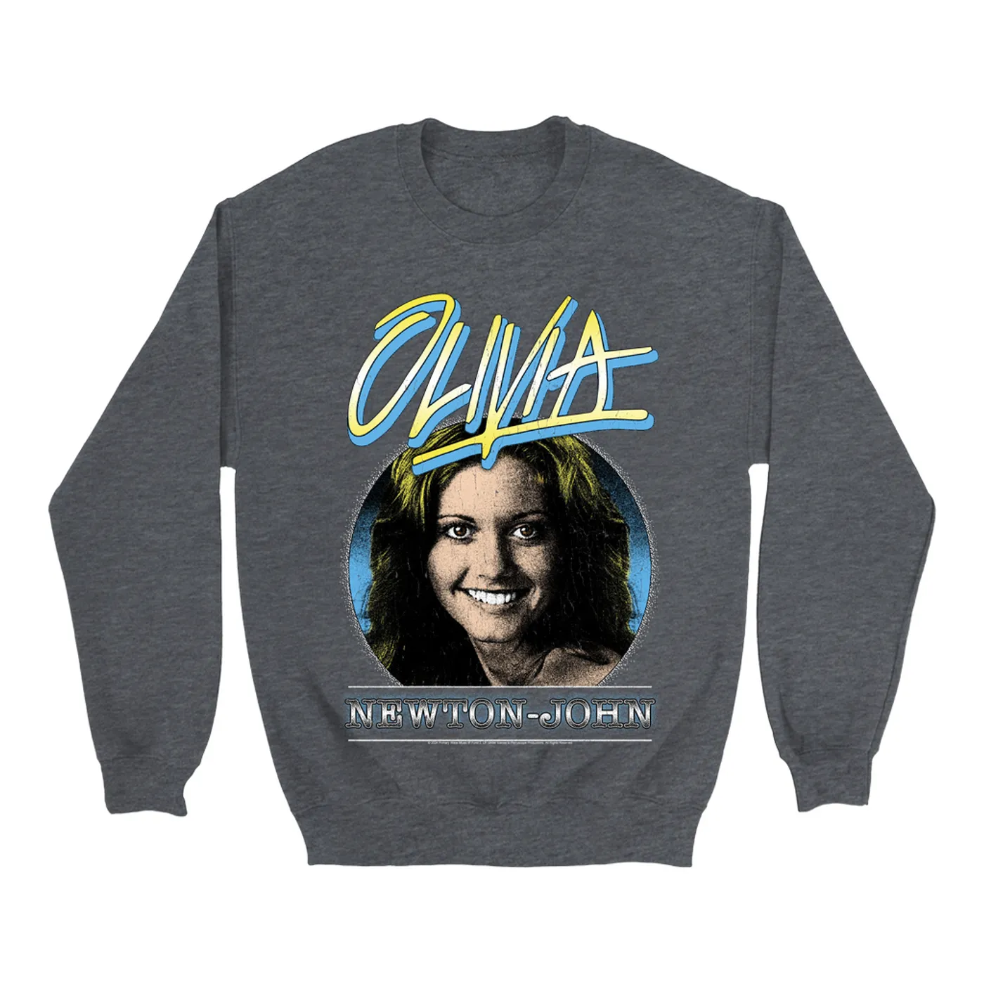 Olivia Newton-John Sweatshirt | Yellow Blue OLIVIA Distressed Image Olivia Newton John Sweatshirt