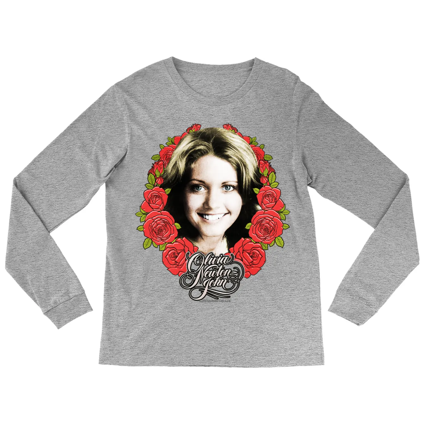 Olivia Newton-John Long Sleeve Shirt | Rose Crest Tribute Design (Merchbar Exclusive) Olivia Newton John Shirt