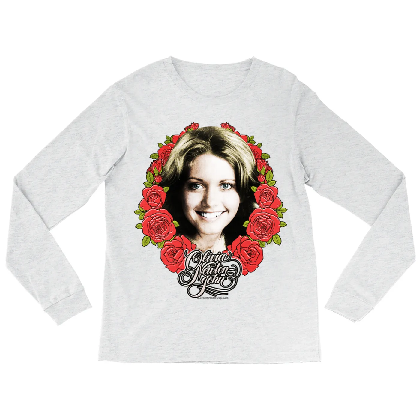 Olivia Newton-John Long Sleeve Shirt | Rose Crest Tribute Design (Merchbar Exclusive) Olivia Newton John Shirt