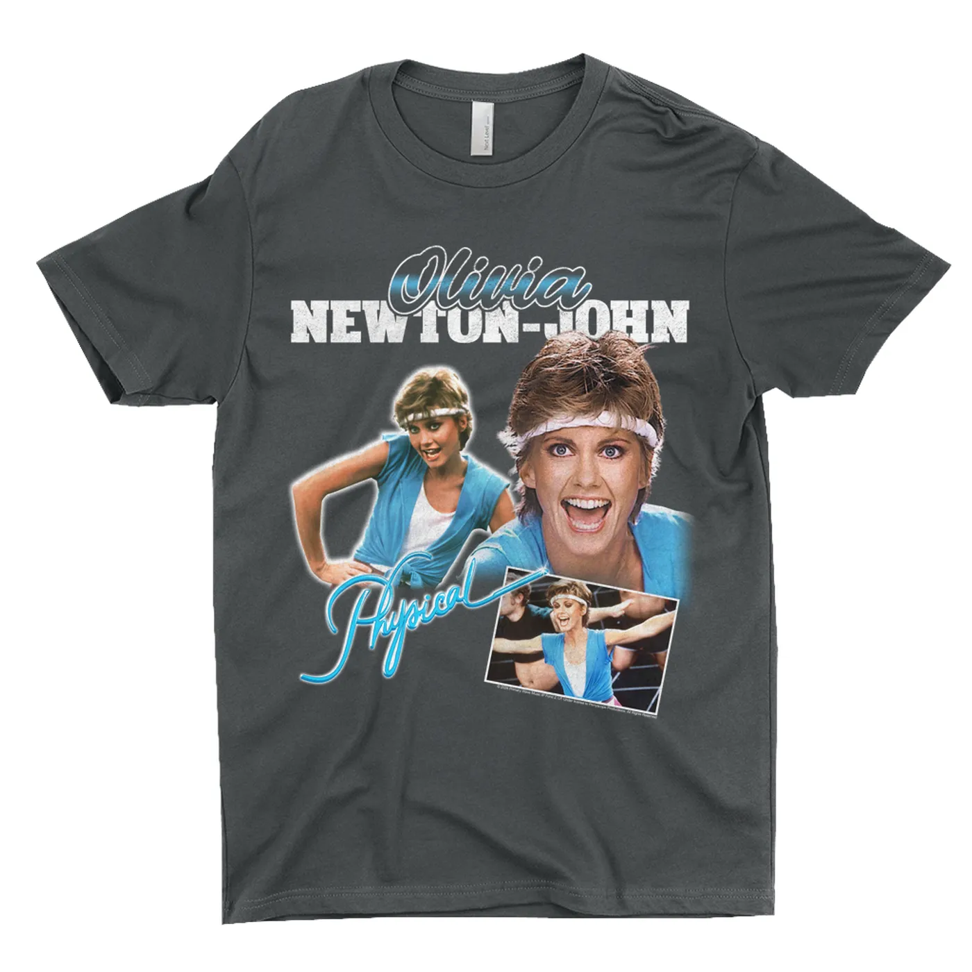 Olivia Newton-John T-Shirt | Blue Physical Collage Distressed (Merchbar Exclusive) Olivia Newton John Shirt
