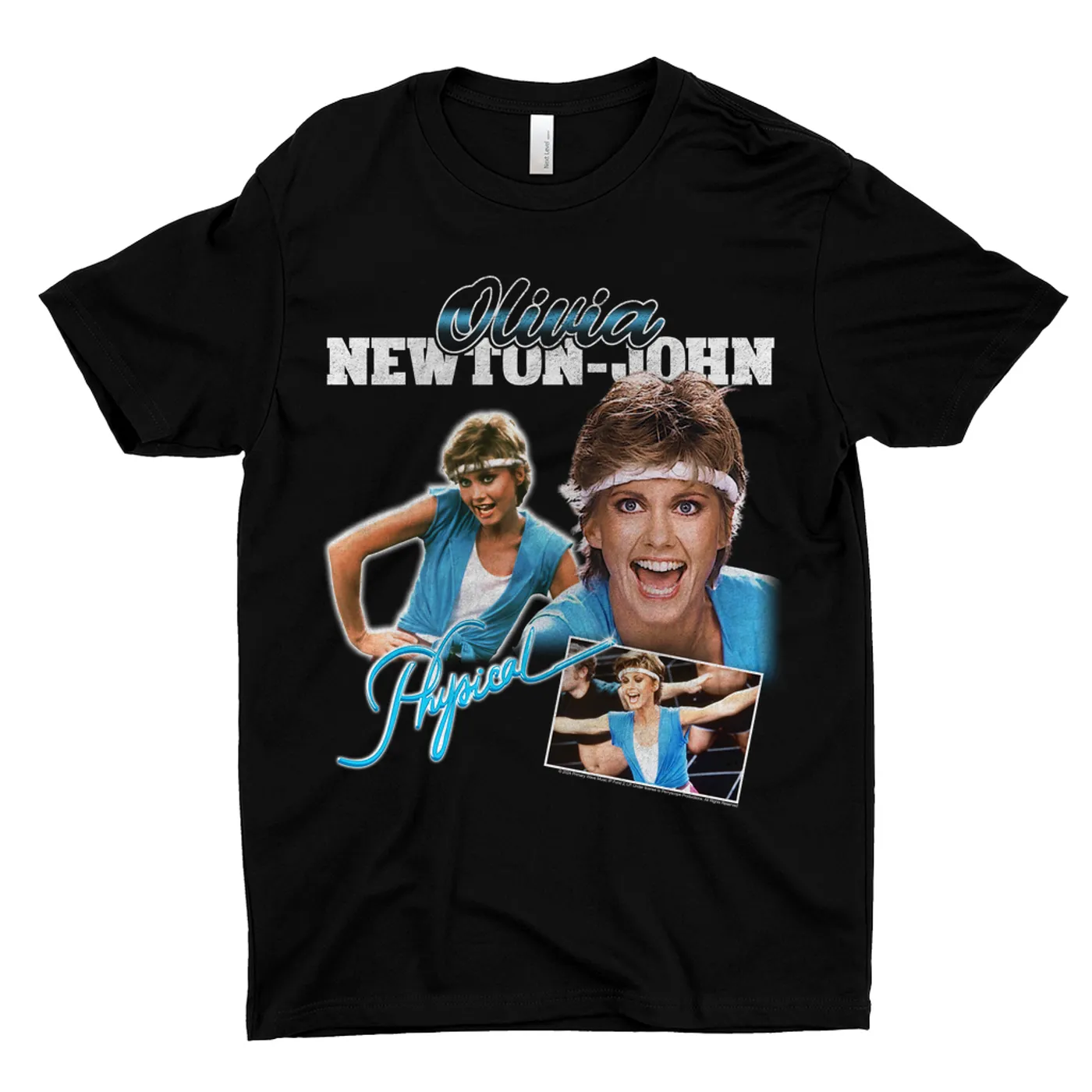 Olivia Newton-John T-Shirt | Blue Physical Collage Distressed (Merchbar Exclusive) Olivia Newton John Shirt