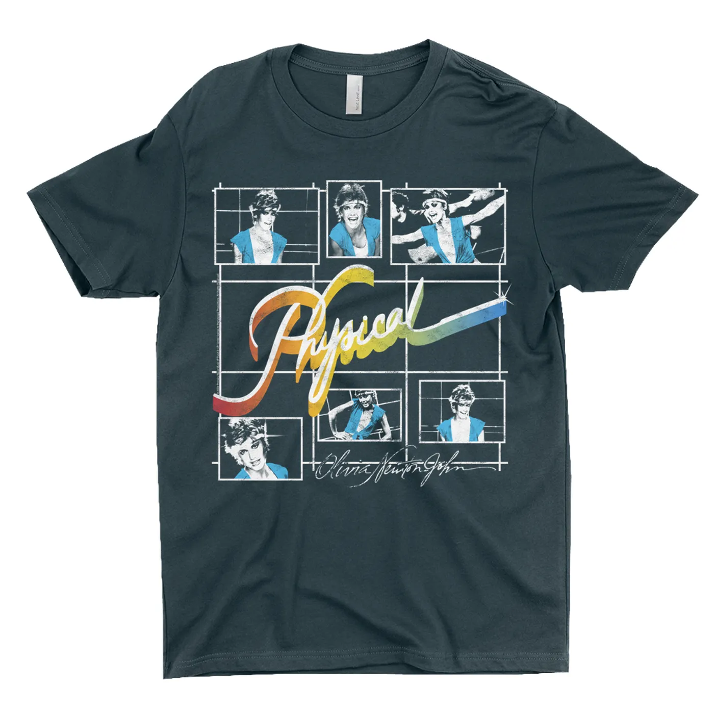 Olivia Newton-John T-Shirt | Colorful Ombre Physical Collage Distressed (Merchbar Exclusive) Olivia Newton John Shirt