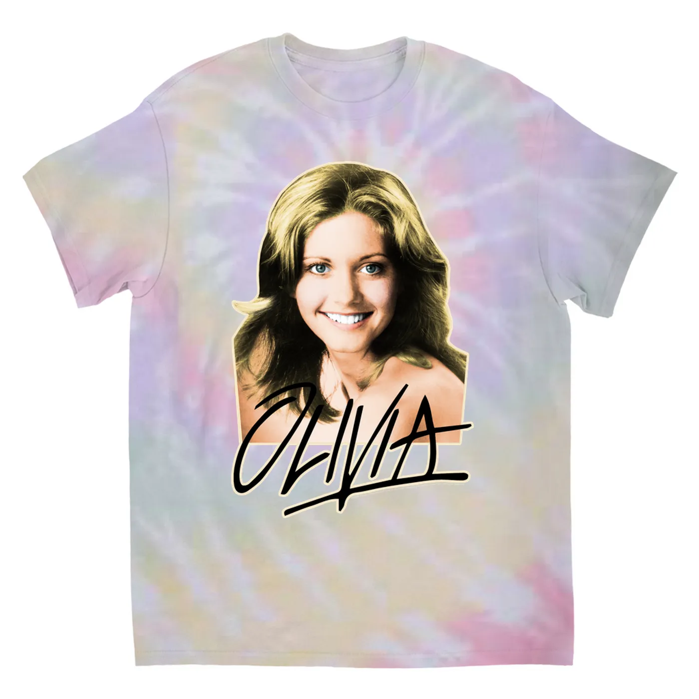 Olivia Newton-John T-Shirt | Logo And Young Image Design Olivia Newton John Tie Dye Shirt