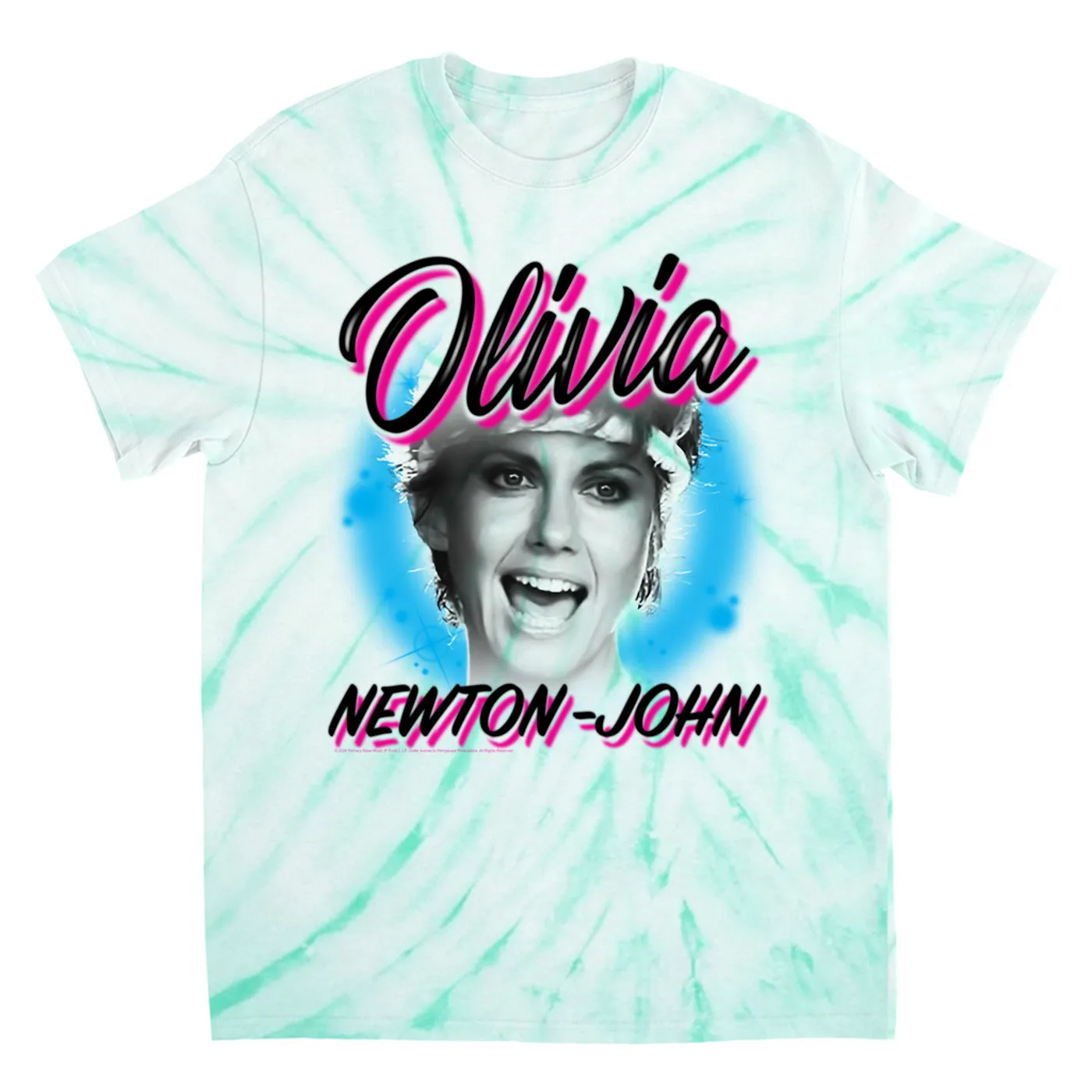 Olivia Newton-John T-Shirt | 80's Airbrush Logo Olivia Newton John Tie Dye Shirt