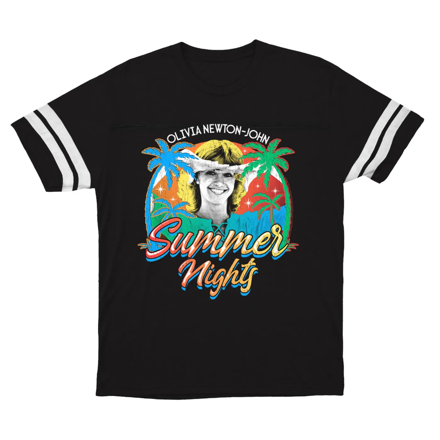 Olivia Newton-John T-Shirt | Retro Summer Nights Distressed (Merchbar Exclusive) Olivia Newton John Football Shirt