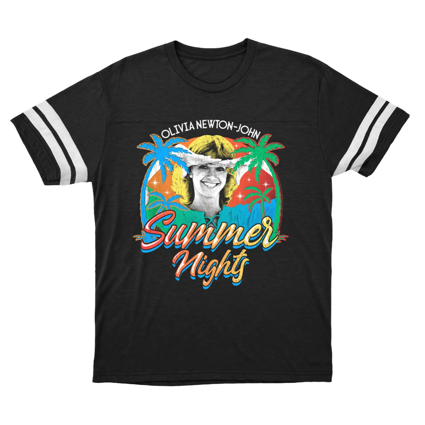 Olivia Newton-John T-Shirt | Retro Summer Nights Distressed (Merchbar Exclusive) Olivia Newton John Football Shirt