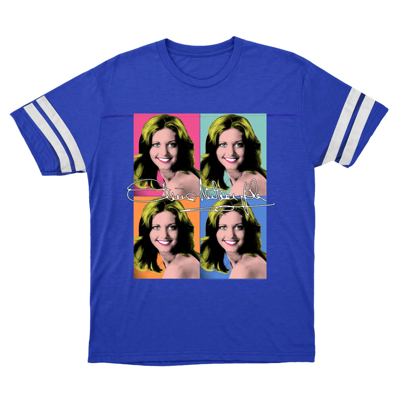 Olivia Newton-John T-Shirt | Bright Colored Pop Art Design Olivia Newton John Football Shirt