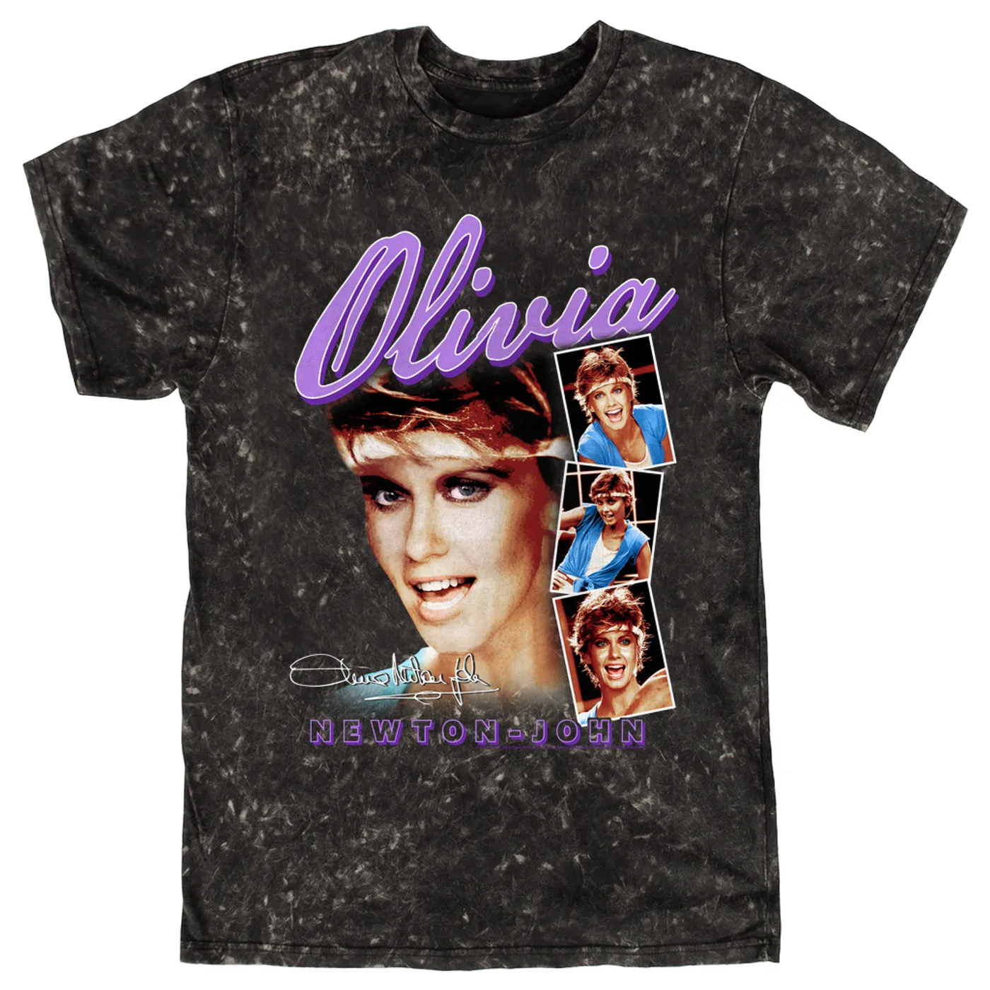 Olivia Newton-John T-shirt | Physical Collage Design Purple (Merchbar Exclusive) Olivia Newton John Mineral Wash Shirt