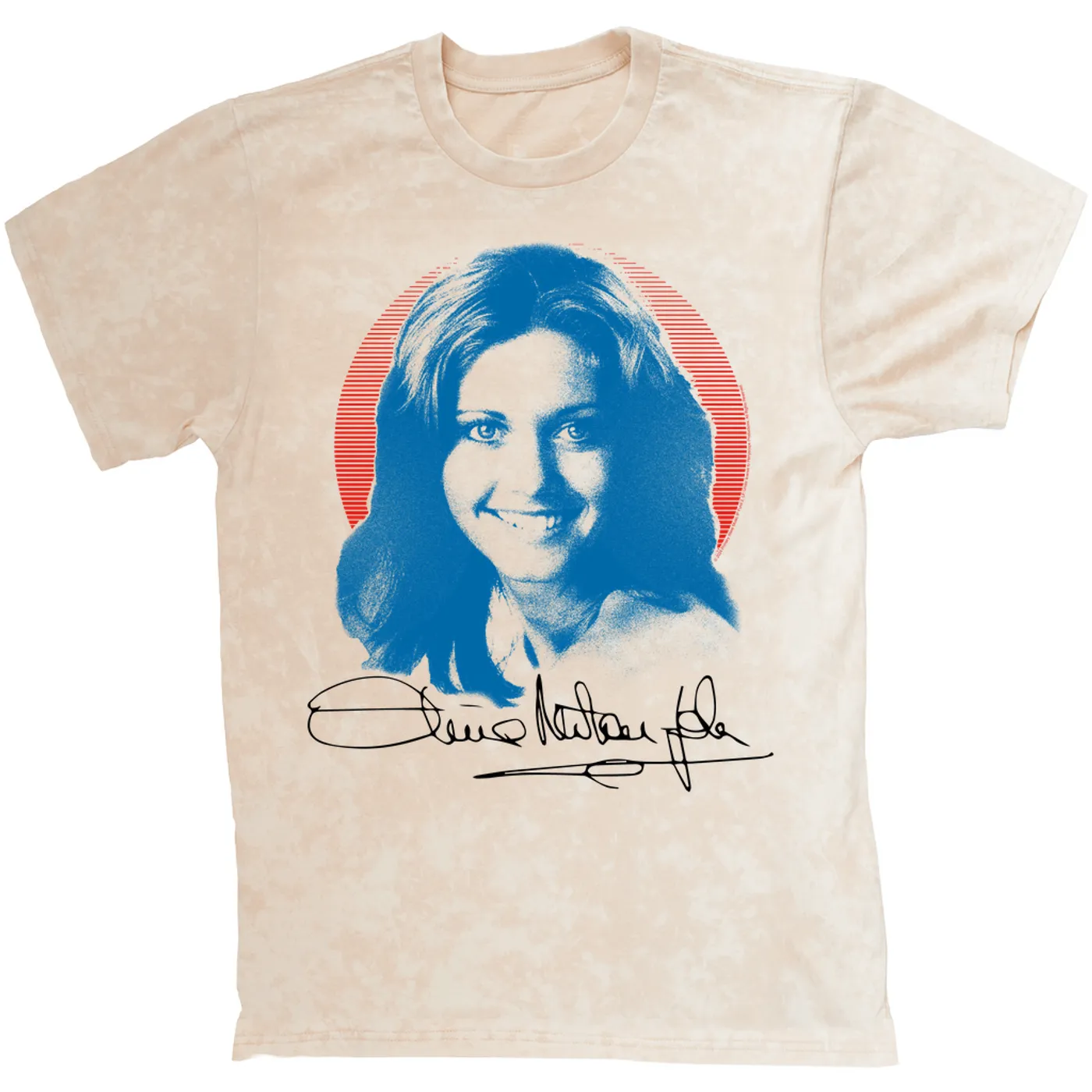 Olivia Newton-John T-shirt | Blue Distressed Monochrome Image Olivia Newton John Mineral Wash Shirt