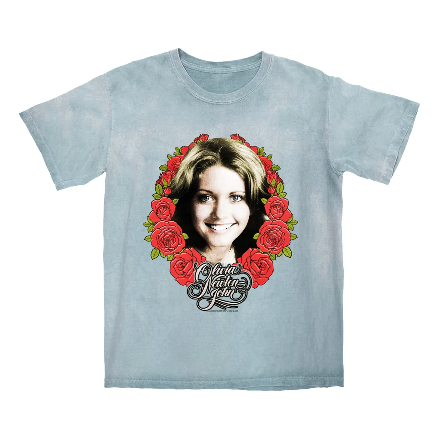 Olivia Newton-John T-shirt | Rose Crest Tribute Design (Merchbar Exclusive) Olivia Newton John Color Blast Shirt
