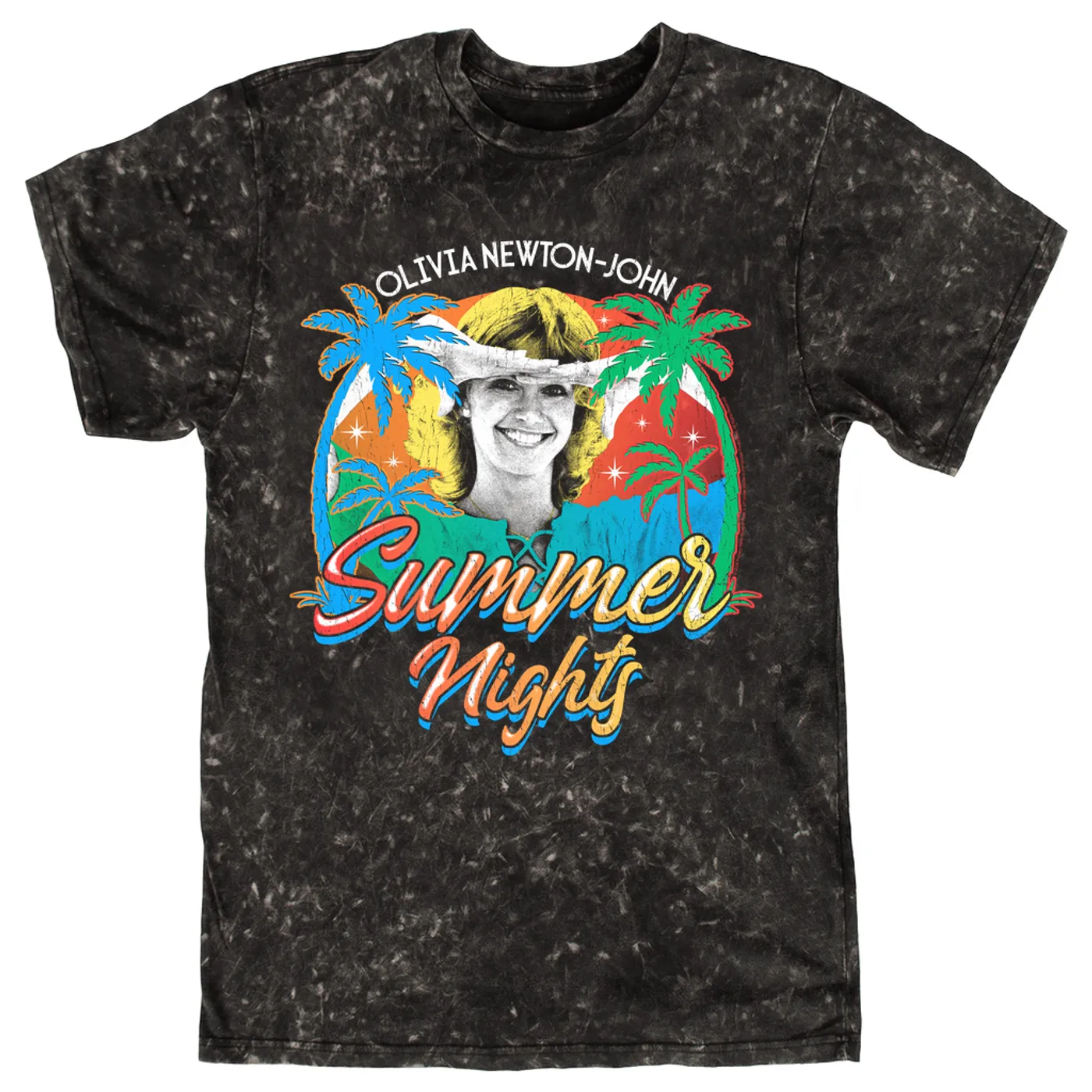 Olivia Newton-John T-shirt | Retro Summer Nights Distressed (Merchbar Exclusive) Olivia Newton John Mineral Wash Shirt
