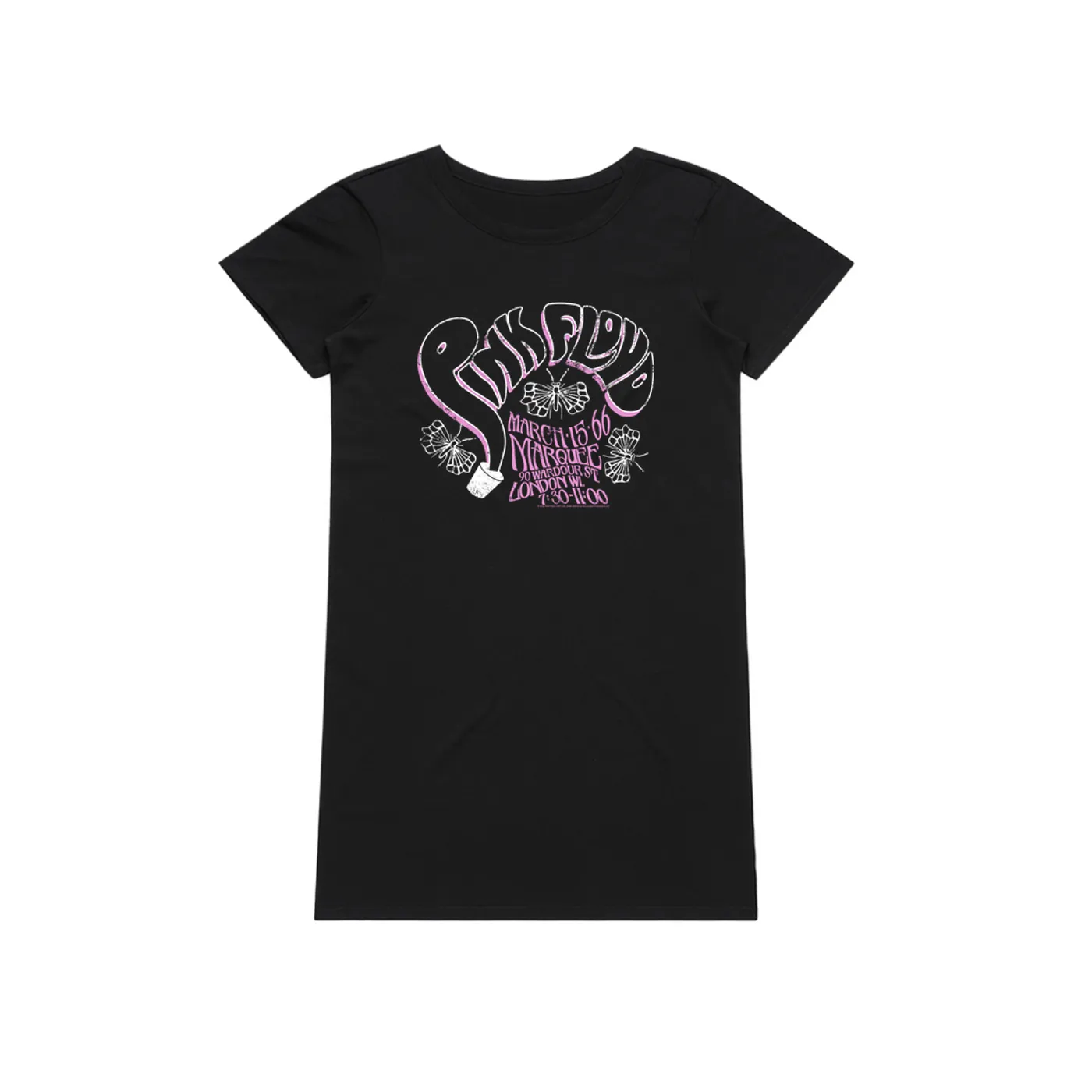 Pink Floyd Dress | Marquee 1966 Concert Flyer Logo Distressed Pink Floyd T-Shirt Dress