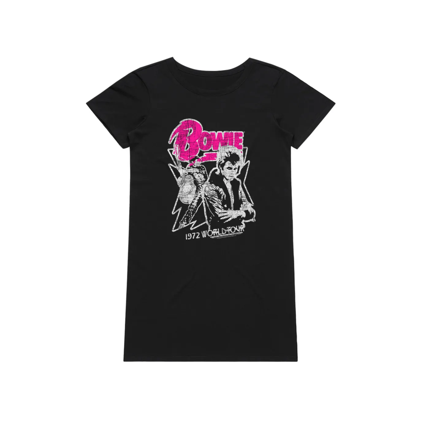 David Bowie Dress | Pink And Silver 1972 World Tour Distressed (Merchbar Exclusive) David Bowie T-Shirt Dress