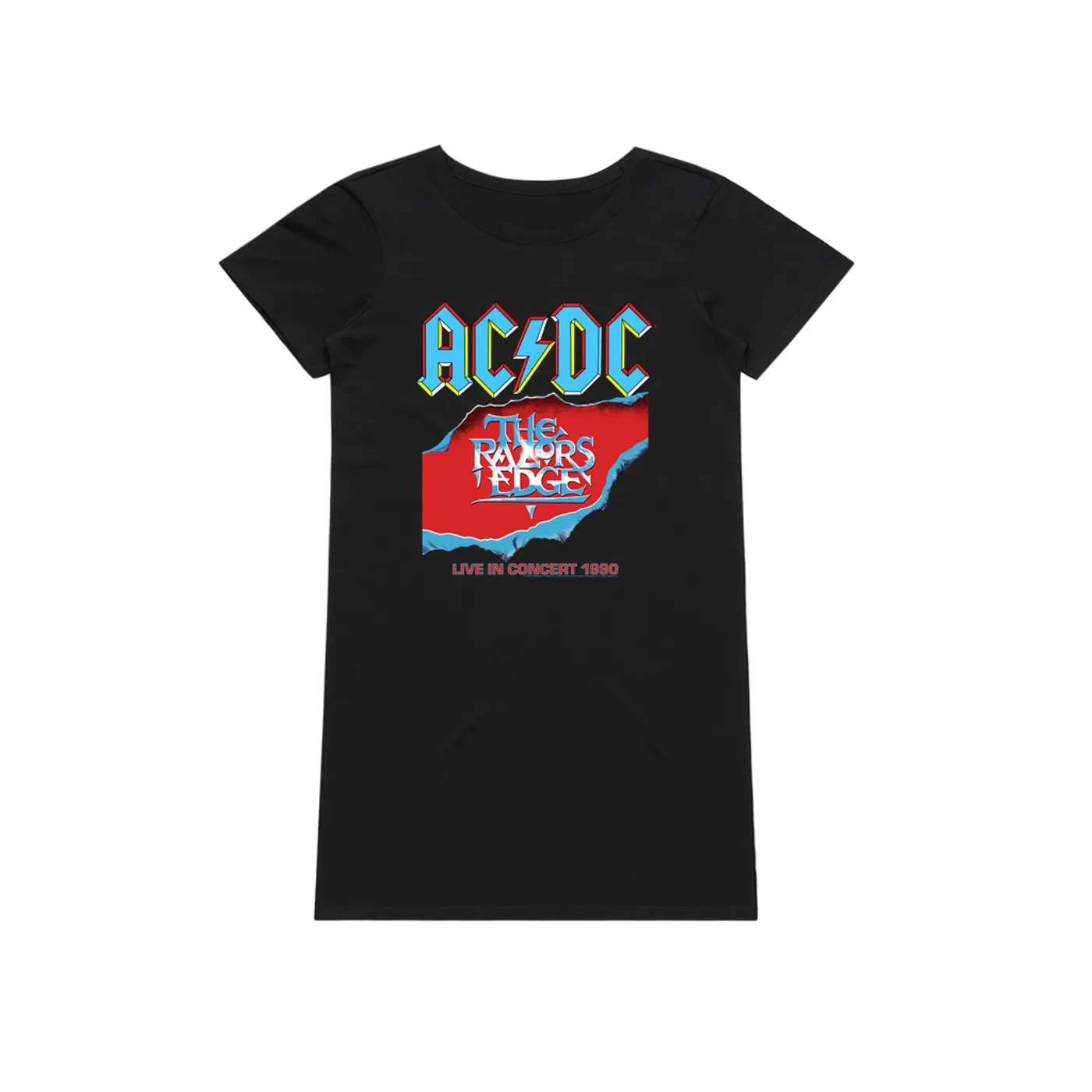 AC/DC Dress | Bold Primary Color Razors Edge Cover Design ACDC T-Shirt Dress