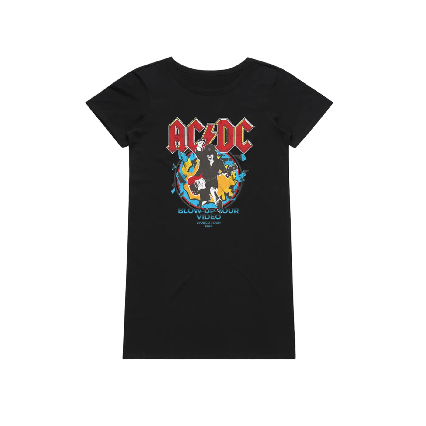 AC/DC Dress | Blow Up Your Video World Tour 1988 Distressed (Merchbar Exclusive) ACDC T-Shirt Dress