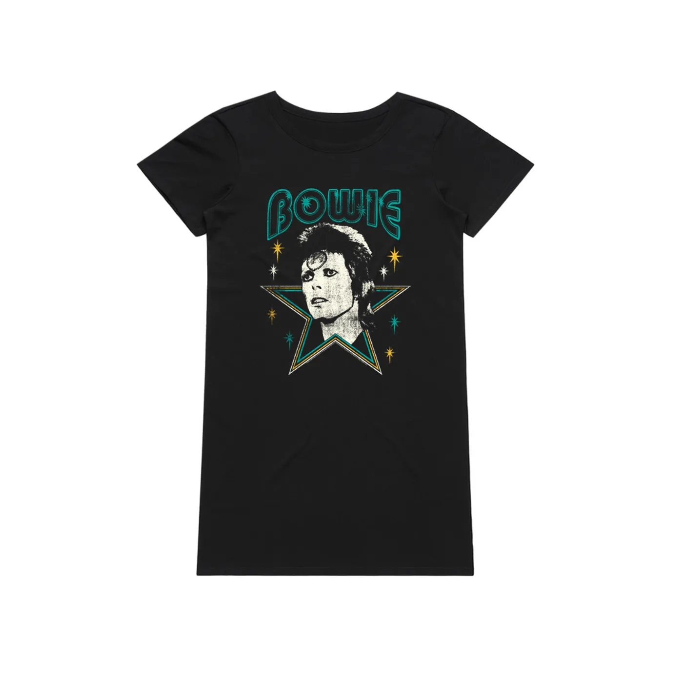 David Bowie Dress | Star Power Distressed (Merchbar Exclusive) David Bowie T-Shirt Dress