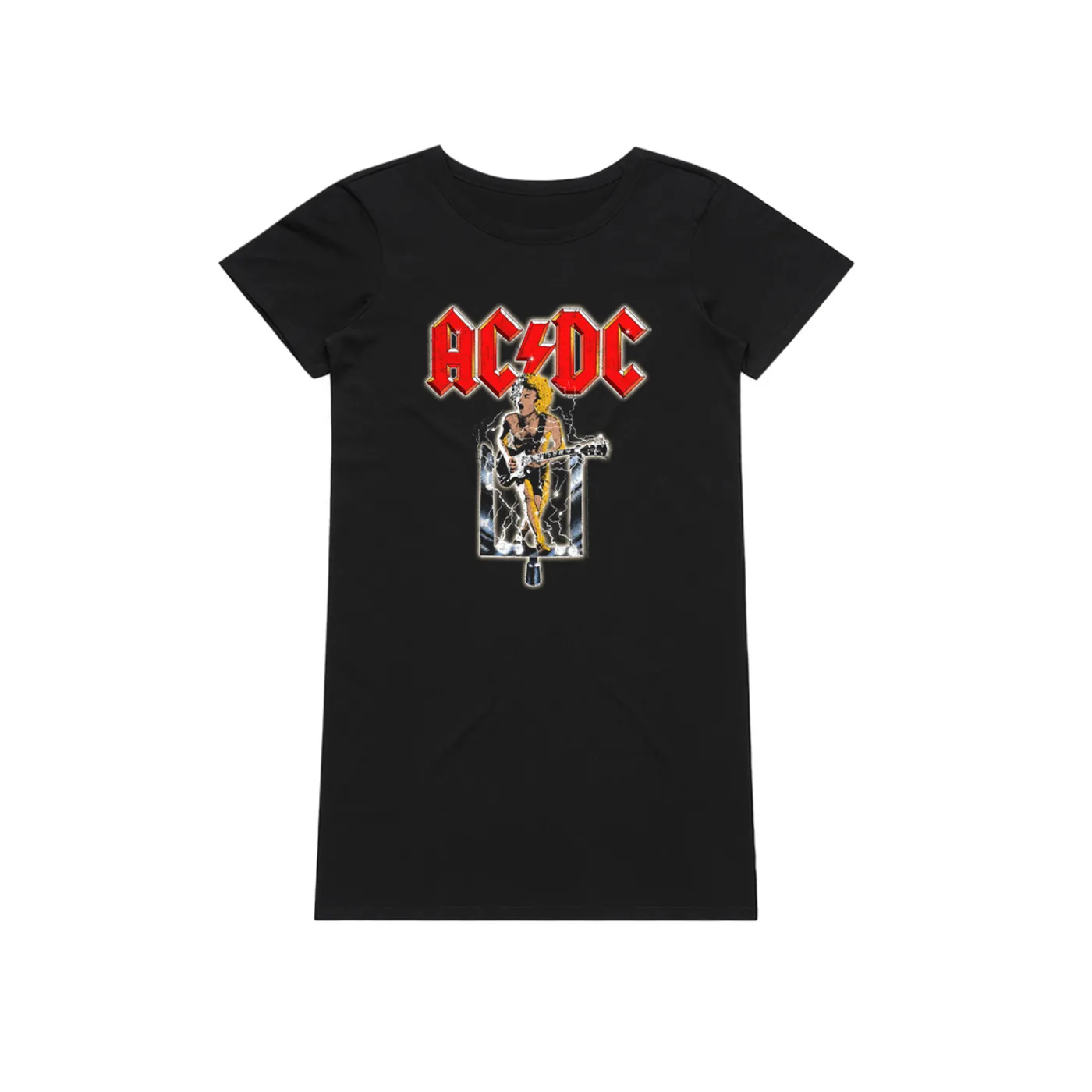 AC/DC Dress | Angus On The Switch Distressed ACDC T-Shirt Dress