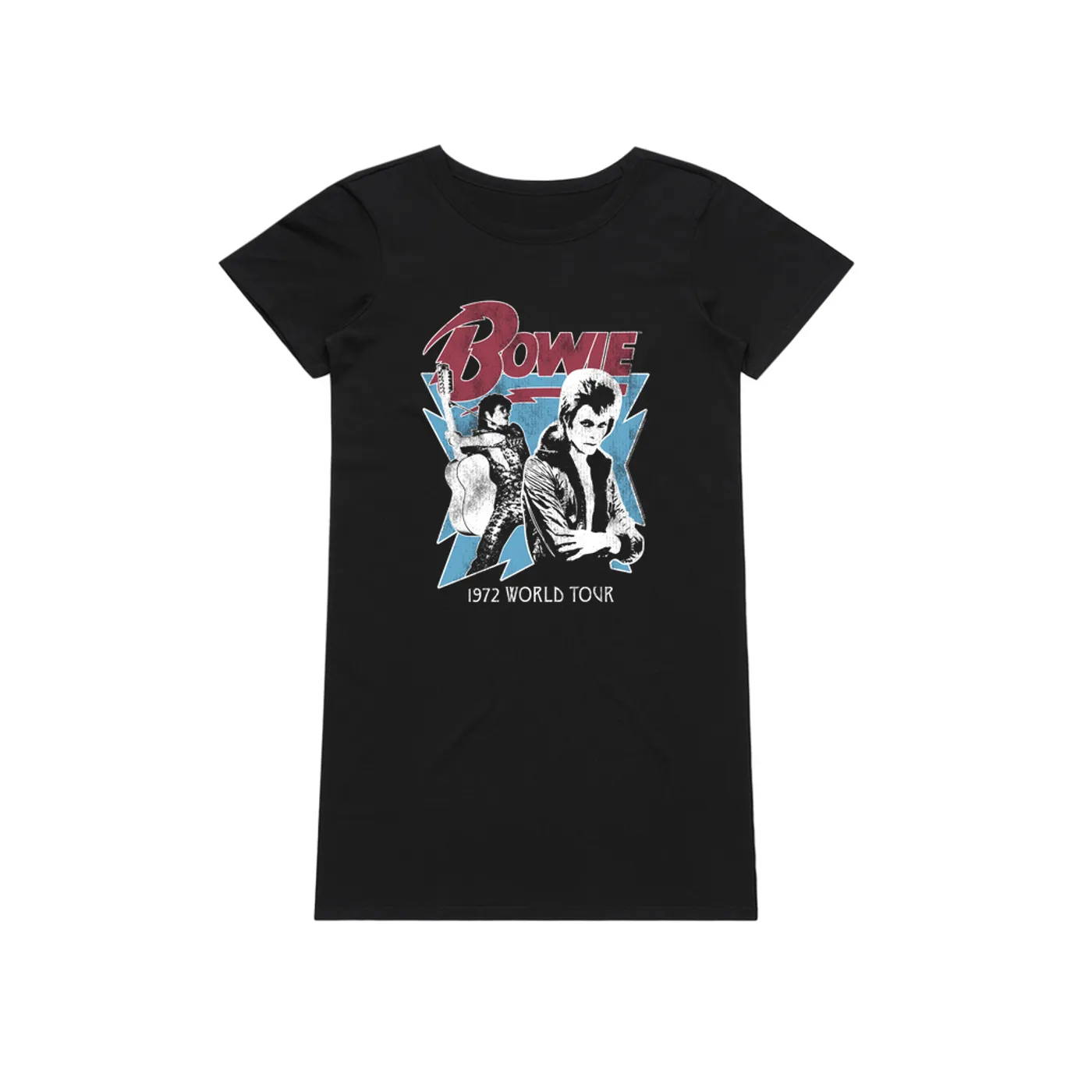 David Bowie Dress | 1972 World Tour Blue Design Distressed David Bowie T-Shirt Dress