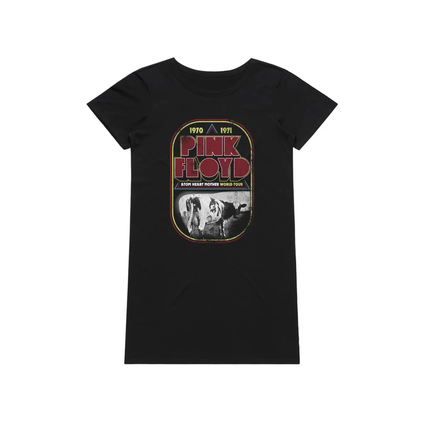 Pink Floyd Dress | Atom Heart Mother World Tour Design Distressed (Merchbar Exclusive) Pink Floyd T-Shirt Dress