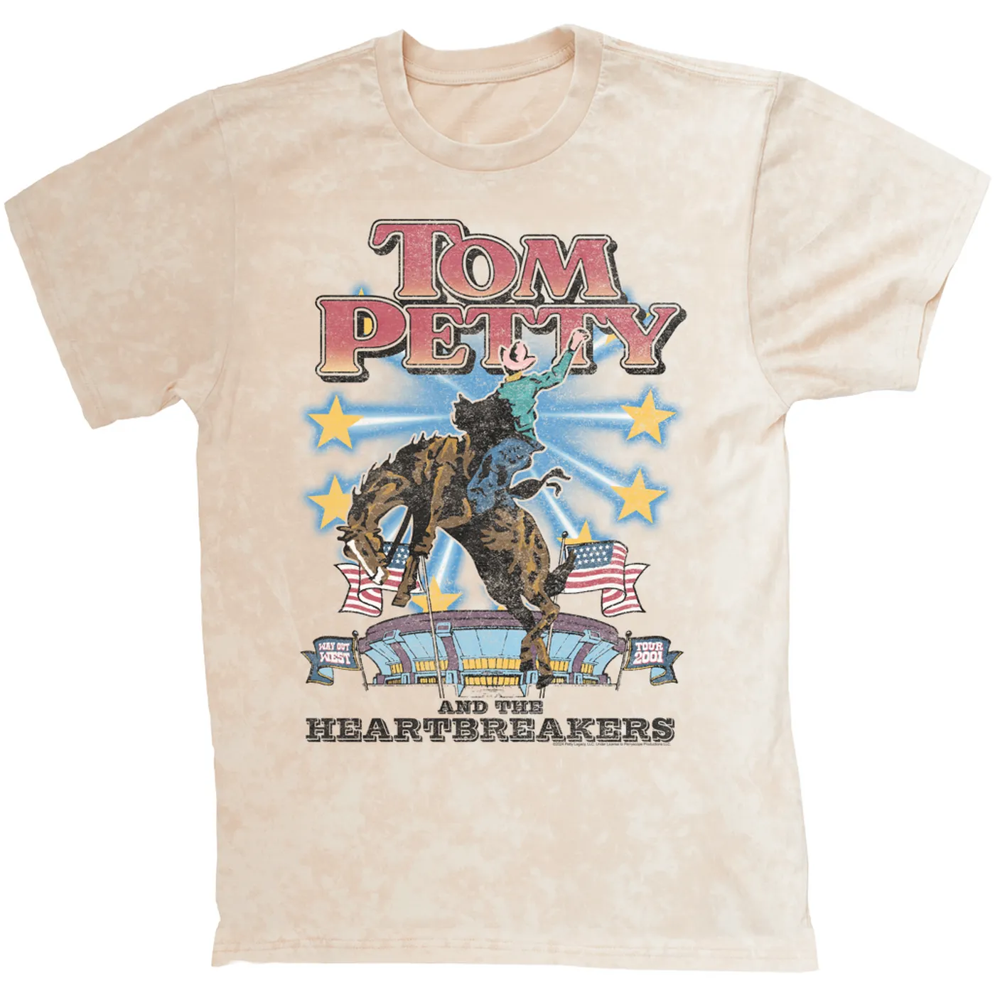 Tom Petty and the Heartbreakers T-shirt | 2001 Way Out West Tour Distressed (Merchbar Exclusive) Tom Petty Mineral Wash Shirt