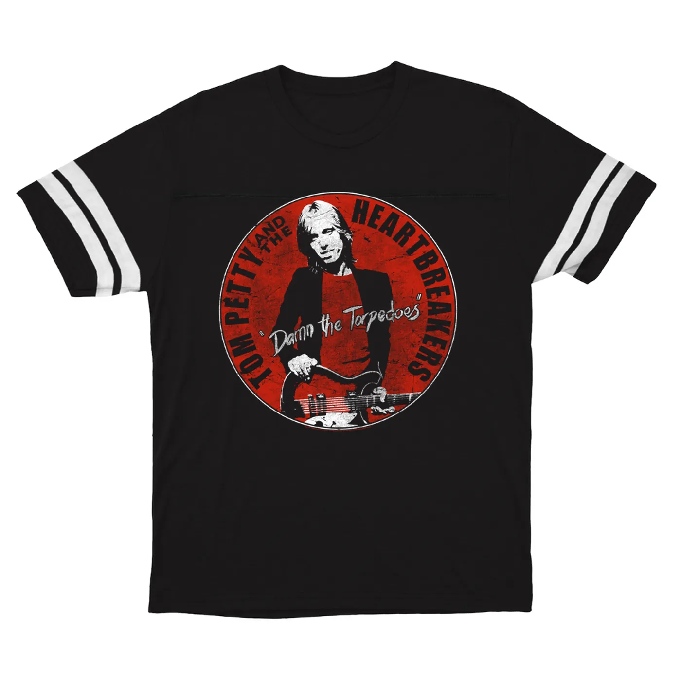Tom Petty and the Heartbreakers T-Shirt | Damn The Torpedoes Image Distressed Tom Petty Football Shirt