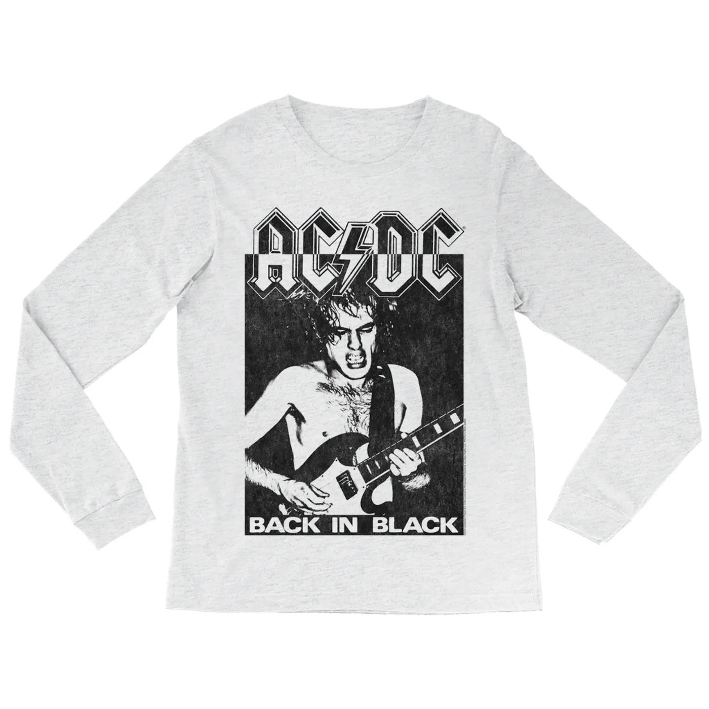 AC/DC Long Sleeve Shirt | Contrasting Back In Black Distressed (Merchbar Exclusive) ACDC Shirt