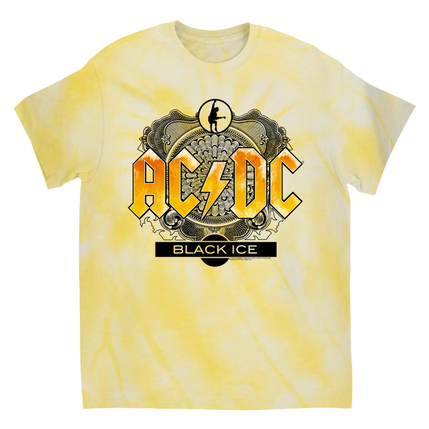 AC/DC T-Shirt | Black Ice Album Art Design Yellow ACDC Tie Dye Shirt