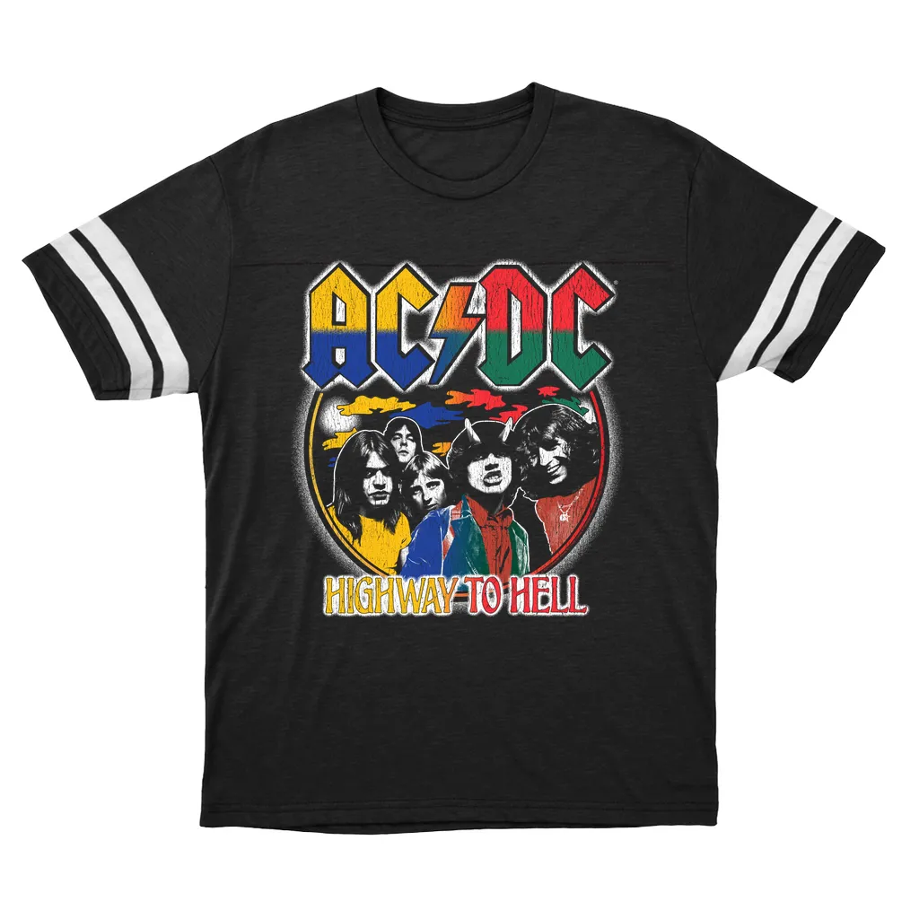 T-Shirt | Colorful Ombre Retro Highway To Hell Distressed Football Shirt