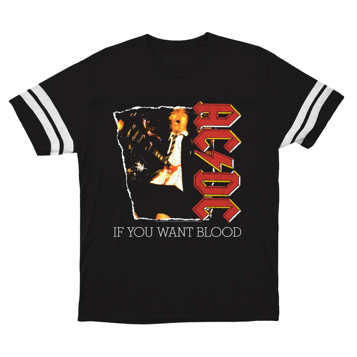 AC/DC T-Shirt | If You Want Blood Album Cover Design Distressed ACDC Football Shirt
