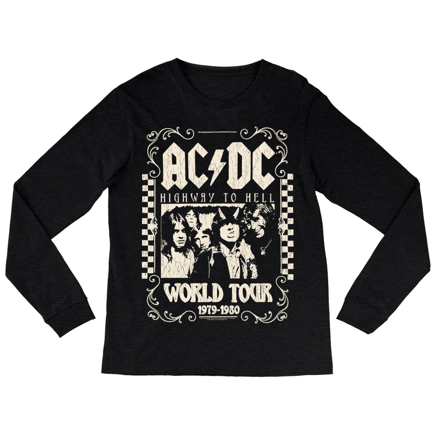 AC/DC Long Sleeve Shirt | Checkered Highway To Hell World Tour Distressed ACDC Shirt