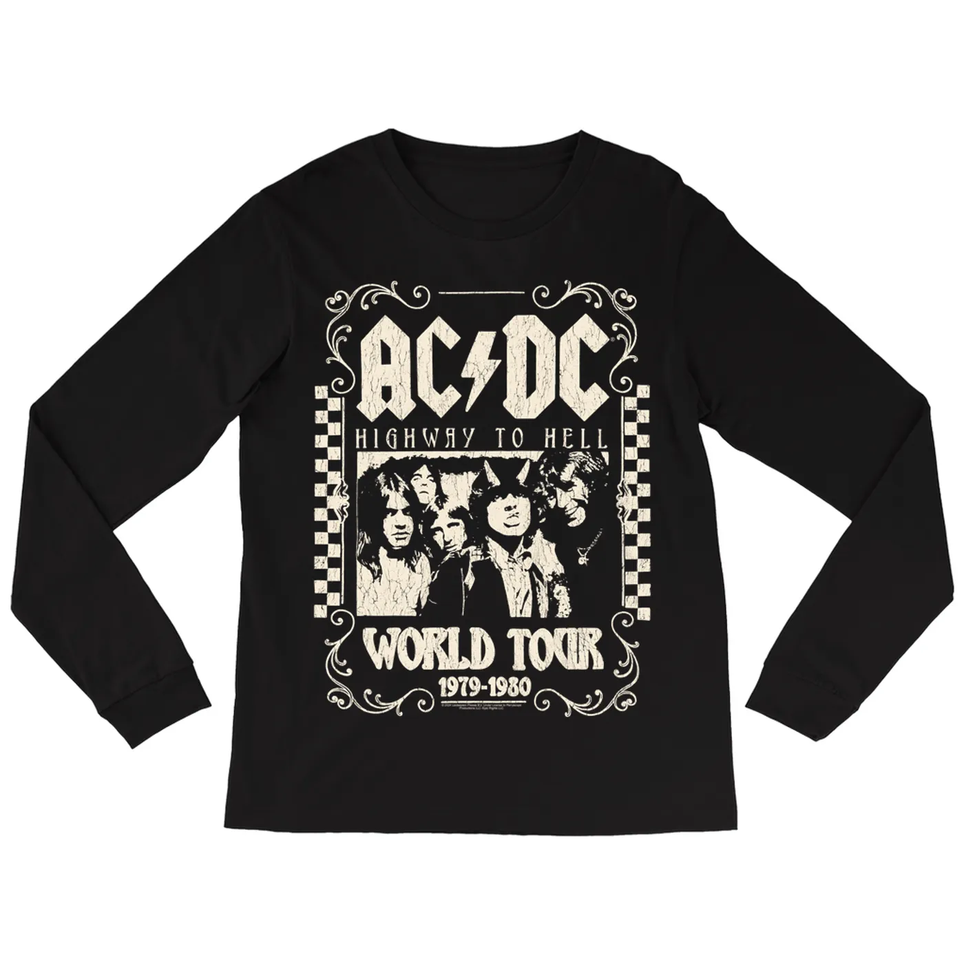 AC/DC Long Sleeve Shirt | Checkered Highway To Hell World Tour Distressed ACDC Shirt