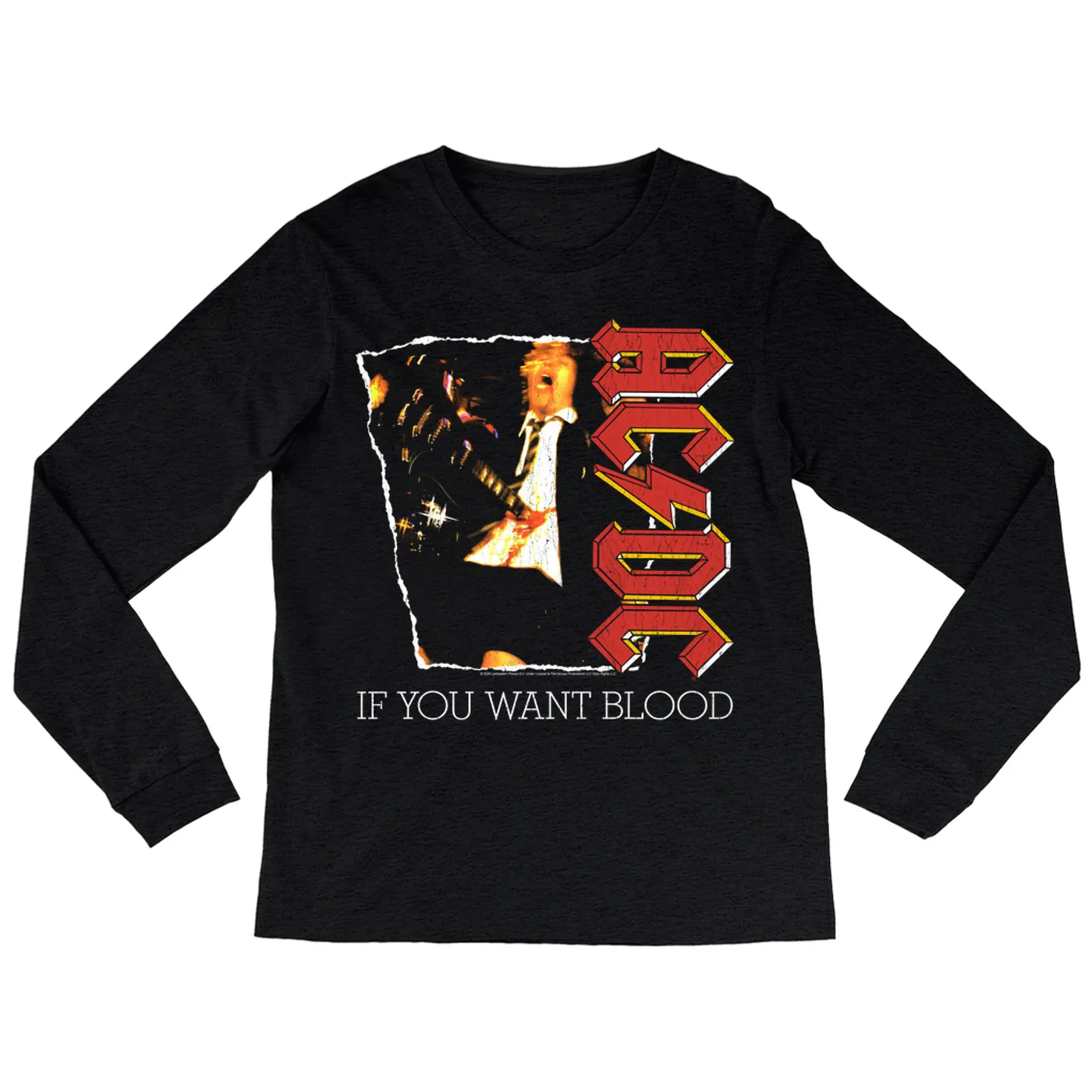 AC/DC Long Sleeve Shirt | If You Want Blood Album Cover Design Distressed ACDC Shirt