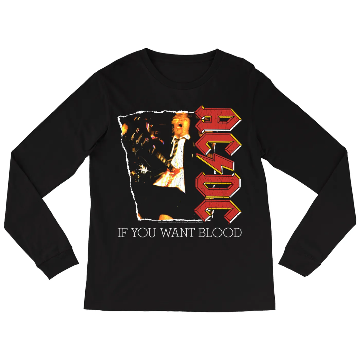 AC/DC Long Sleeve Shirt | If You Want Blood Album Cover Design Distressed ACDC Shirt