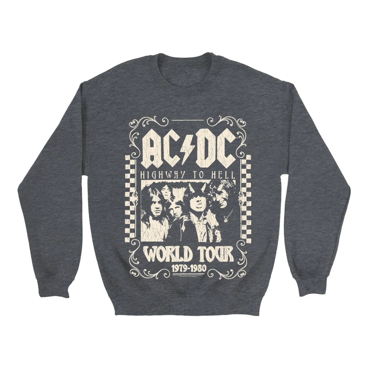 AC/DC Sweatshirt | Checkered Highway To Hell World Tour Distressed ACDC Sweatshirt