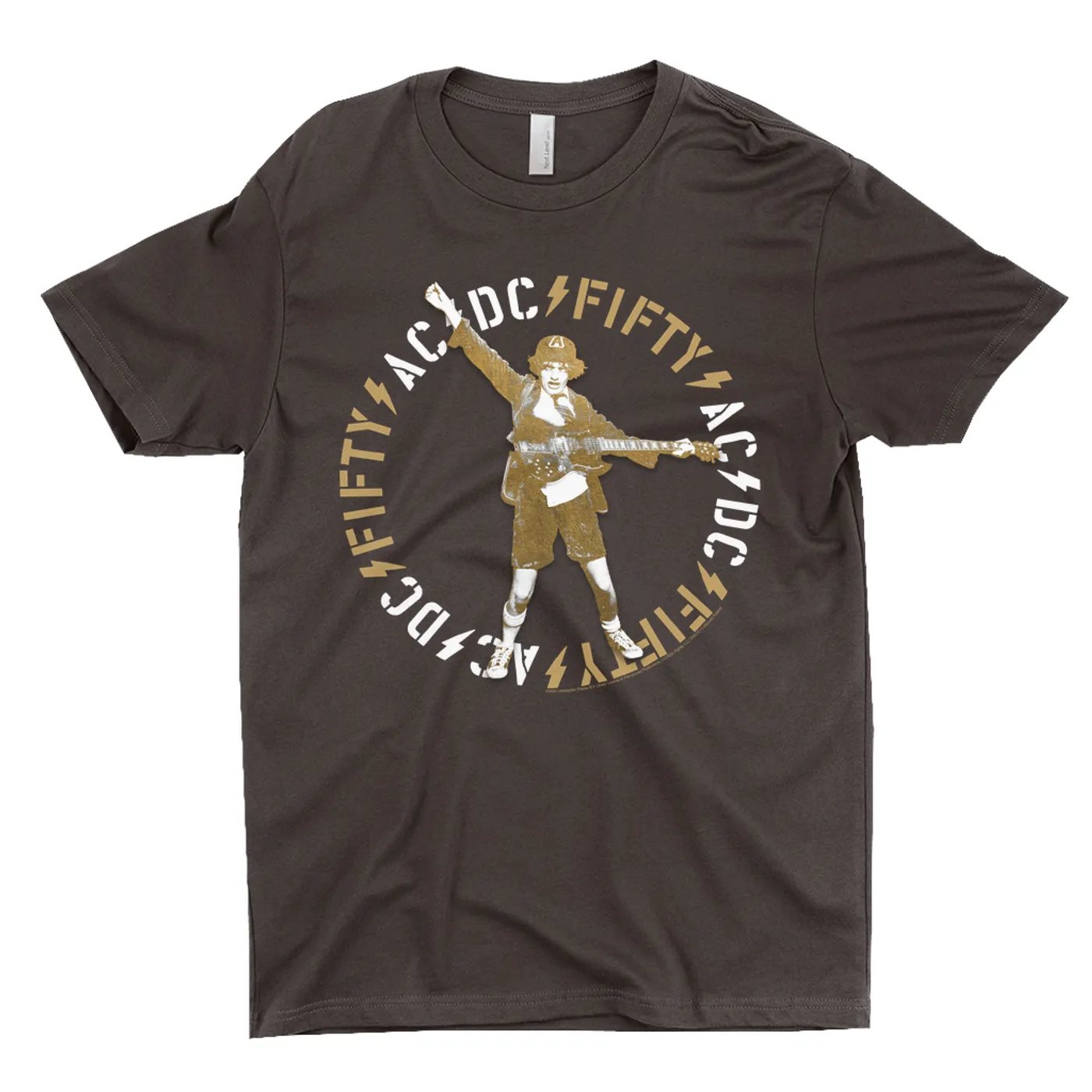AC/DC T-Shirt | Retro Angus 50th Anniversary Tan Circle Logo ACDC Shirt
