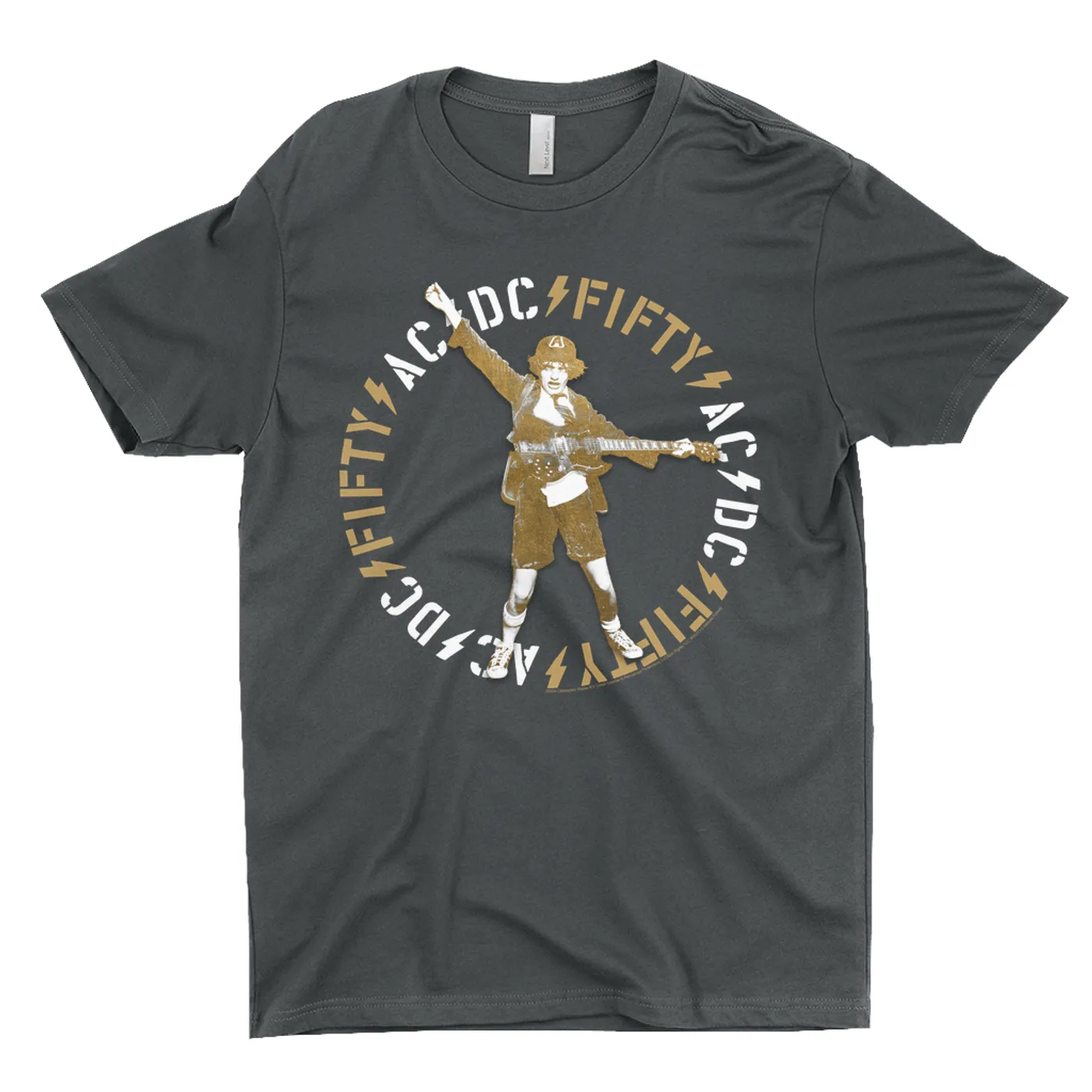 AC/DC T-Shirt | Retro Angus 50th Anniversary Tan Circle Logo ACDC Shirt