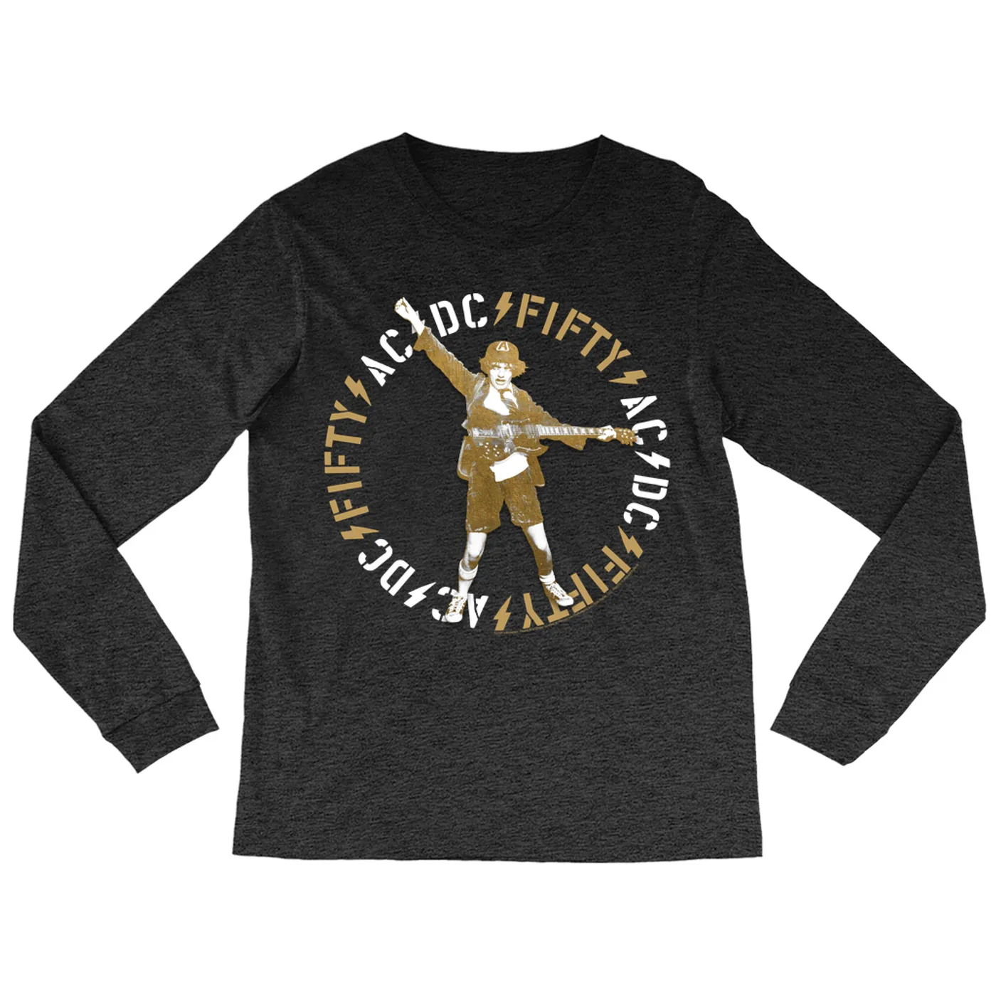 AC/DC Long Sleeve Shirt | Retro Angus 50th Anniversary Tan Circle Logo ACDC Shirt