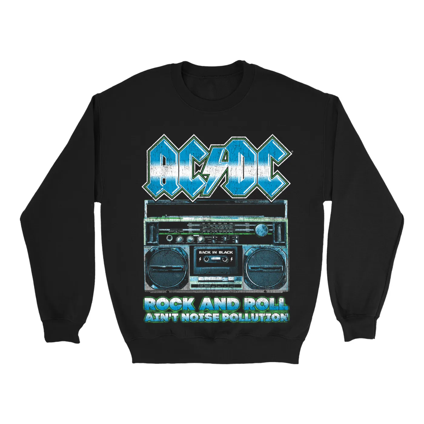 AC/DC Sweatshirt | Rock N' Roll Ain't Noise Pollution Boombox Distressed (Merchbar Exclusive) ACDC Sweatshirt