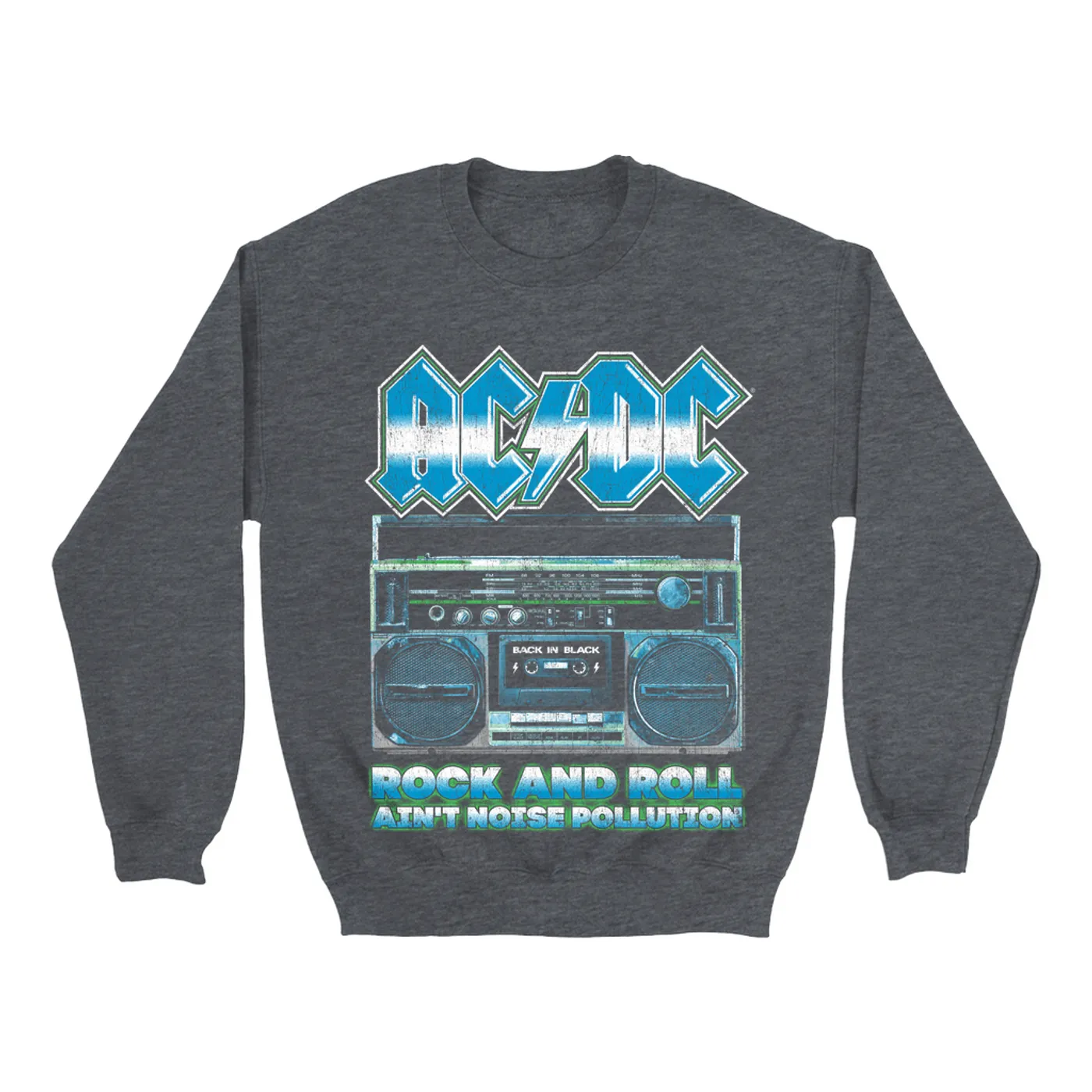 AC/DC Sweatshirt | Rock N' Roll Ain't Noise Pollution Boombox Distressed (Merchbar Exclusive) ACDC Sweatshirt