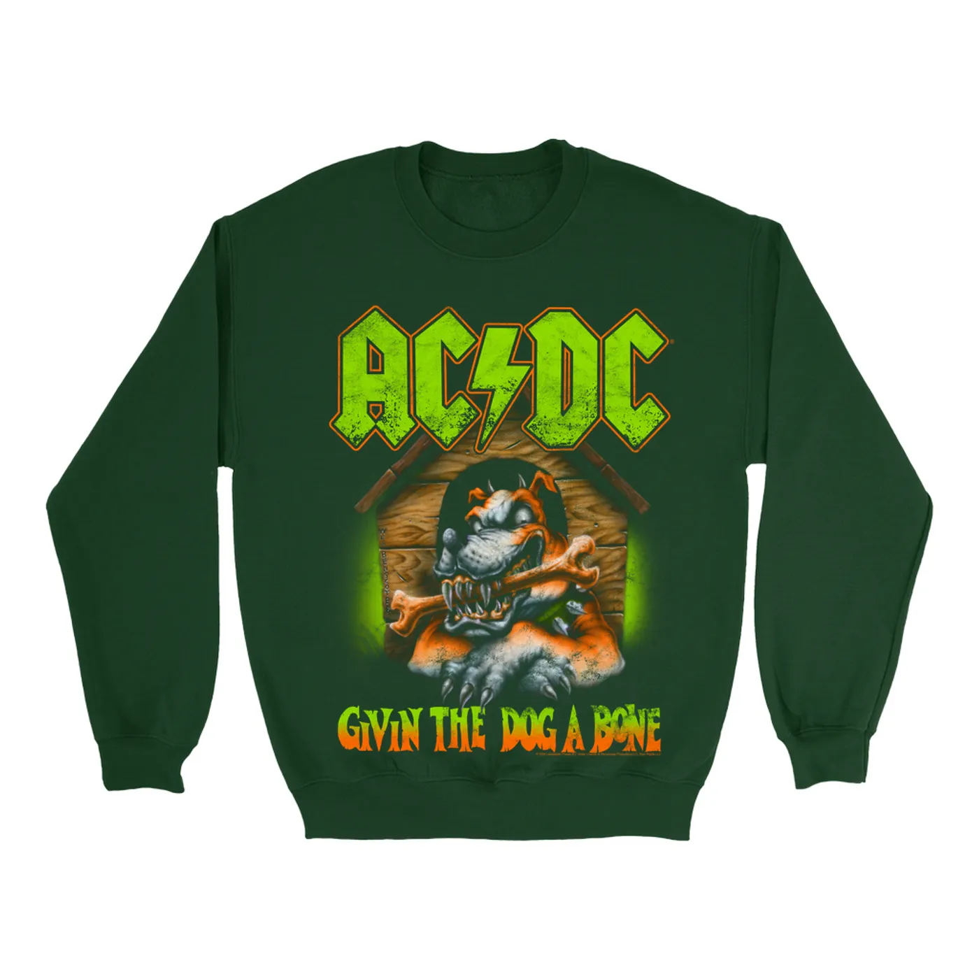 AC/DC Sweatshirt | Givin The Dog A Bone Neon Green Orange (Merchbar Exclusive) ACDC Sweatshirt