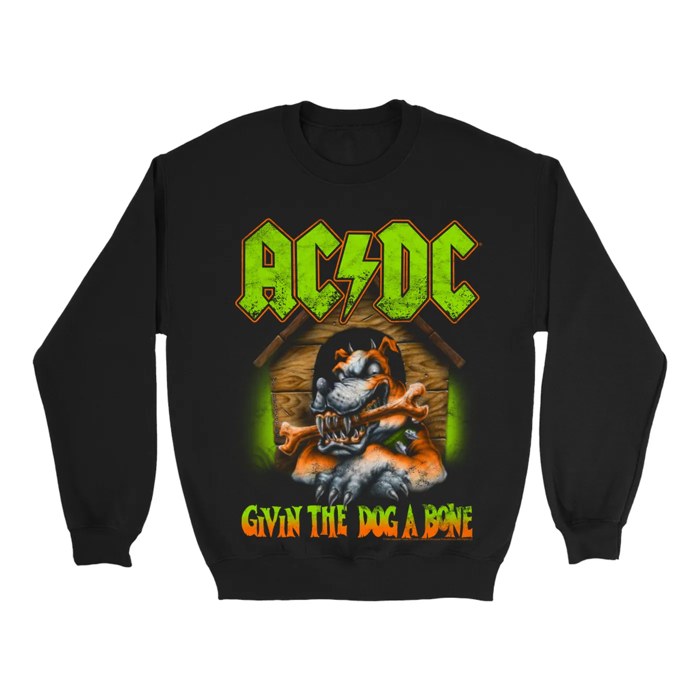 AC/DC Sweatshirt | Givin The Dog A Bone Neon Green Orange (Merchbar Exclusive) ACDC Sweatshirt