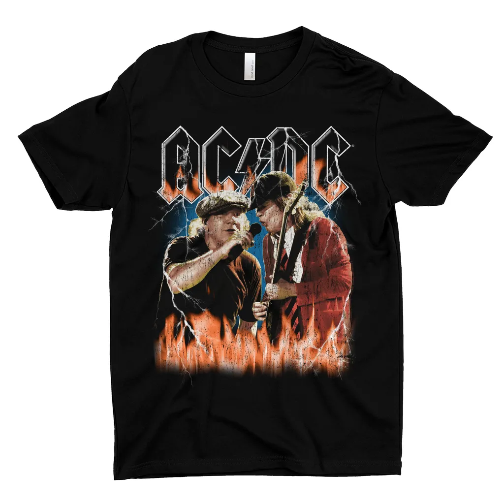 T-Shirt | Rock Or Bust Malcolm And Angus In Flames Distressed (Equineop Exclusive) Shirt