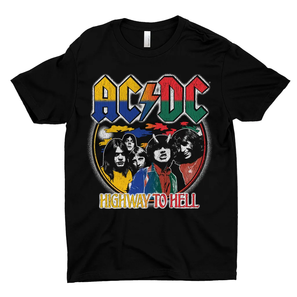 T-Shirt | Colorful Ombre Retro Highway To Hell Distressed Shirt