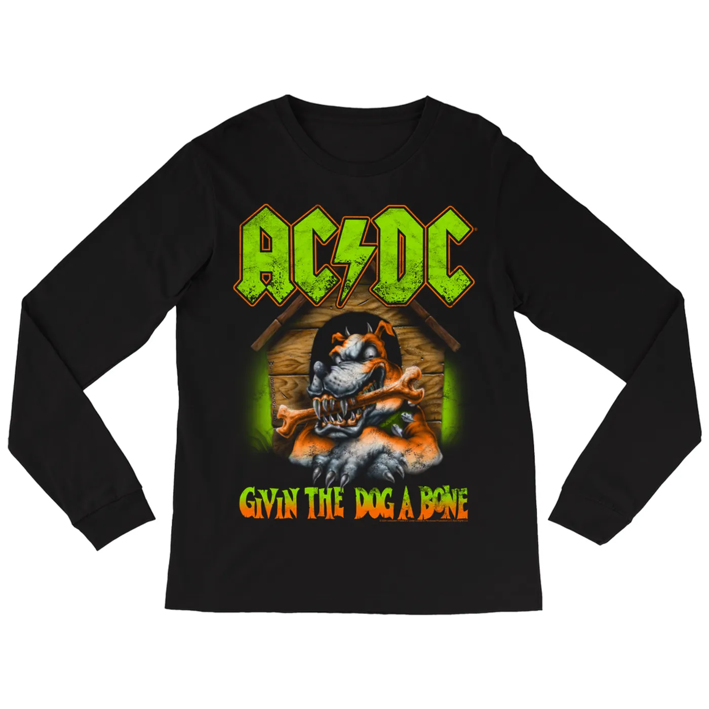 AC/DC Long Sleeve Shirt | Givin The Dog A Bone Neon Green Orange (Merchbar Exclusive) ACDC Shirt