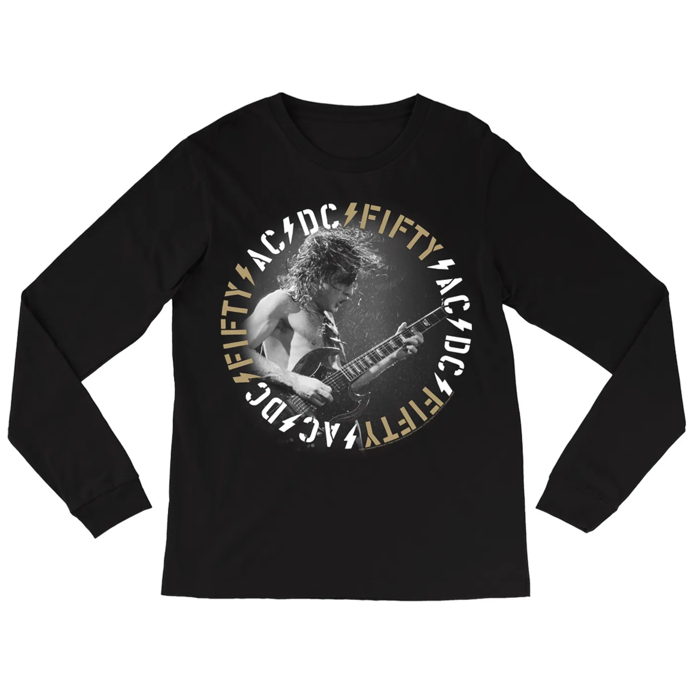AC/DC Long Sleeve Shirt | Angus 50th Anniversary Tan Circle Logo ACDC Shirt